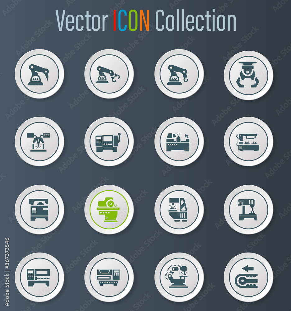 Machine tool icons set Machine tool icons set