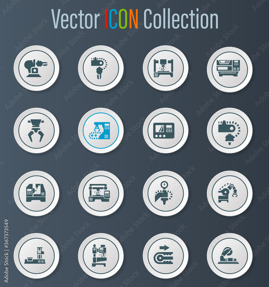 Machine tool icons set Machine tool icons set