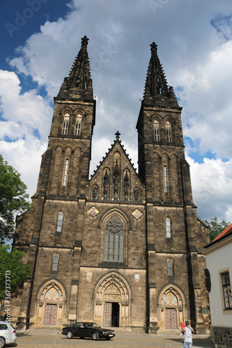 Clouds over the Basilica of Saints Peter and Paul in Prague on a hot, Sunny summer day