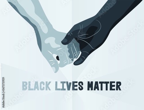 Black and white person holds hands. Black lives matter vector