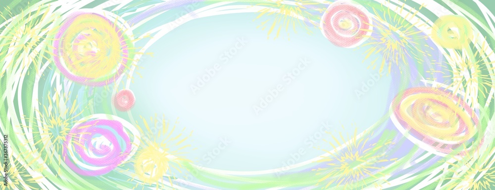 Abstract watercolor blended colors wide panorama banner with unique hand painted effect in soft retro pastel colors