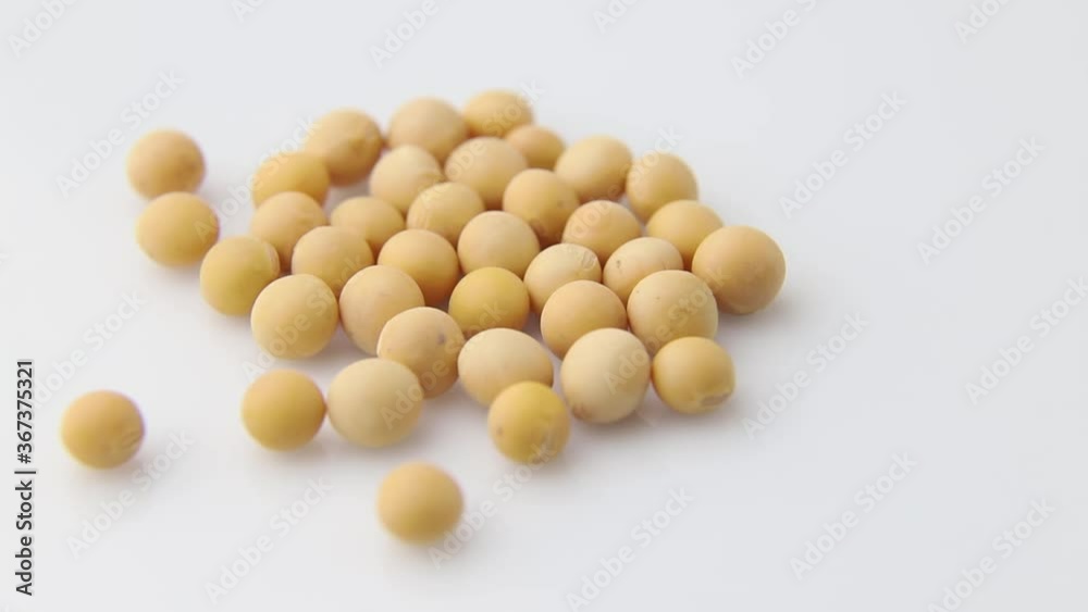 Rotating of soy seeds on white background. Side view, close up. Rotating of soy seeds on white background. Side view, close up.