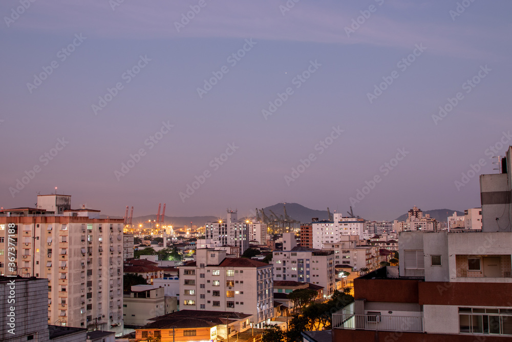 view of the city in the evening