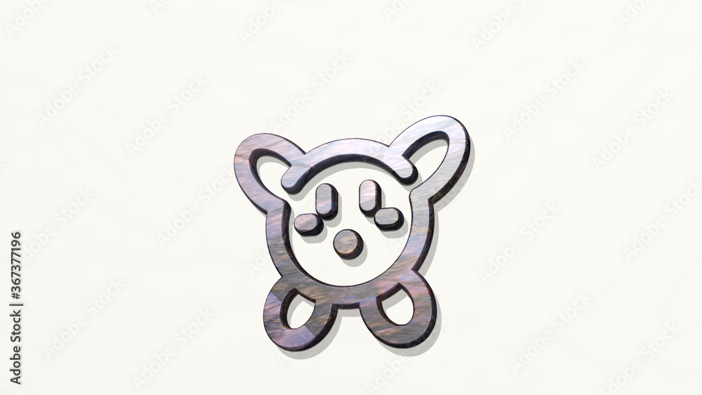 VIDEO GAME KIRBY from a perspective on the wall. A thick sculpture made of metallic materials of 3D rendering. illustration and background VIDEO GAME KIRBY from a perspective on the wall. A thick sculpture made of metallic materials of 3D rendering. illustration and background
