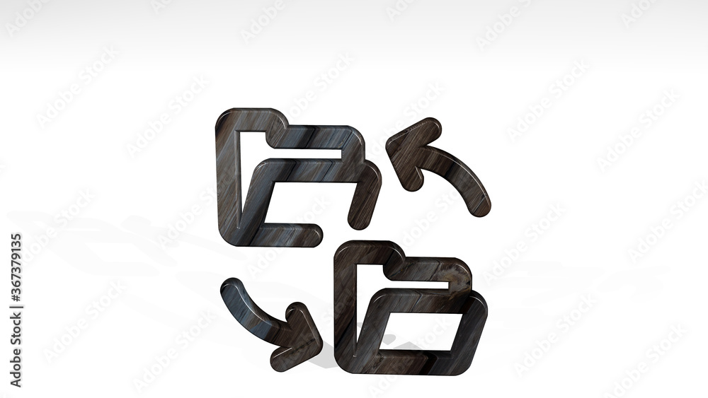 FOLDER EXCHANGE casting shadow from a perspective. A thick sculpture made of metallic materials of 3D rendering. illustration and business FOLDER EXCHANGE casting shadow from a perspective. A thick sculpture made of metallic materials of 3D rendering. illustration and business