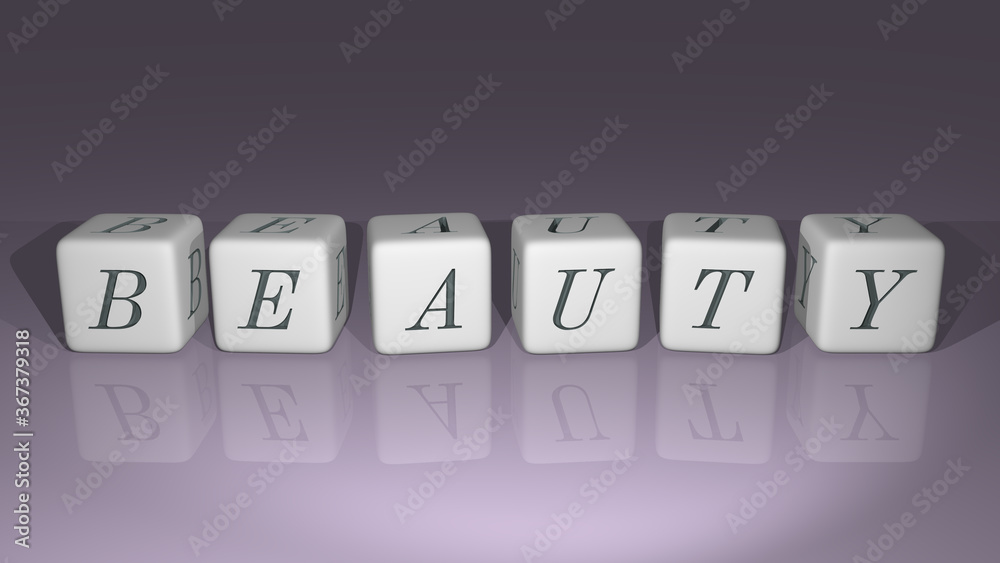 alphabetic Beauty arranged by cubic letters on a mirror floor, concept meaning and presentation in 3D perspective. beautiful and background alphabetic Beauty arranged by cubic letters on a mirror floor, concept meaning and presentation in 3D perspective. beautiful and background