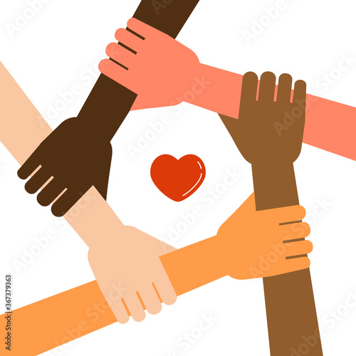 Hands with different colors with heart vector