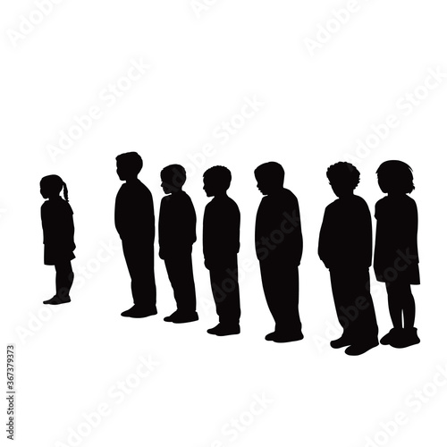 children waiting in line, silhouette vector