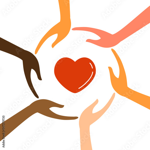 Hands with different colors with heart vector