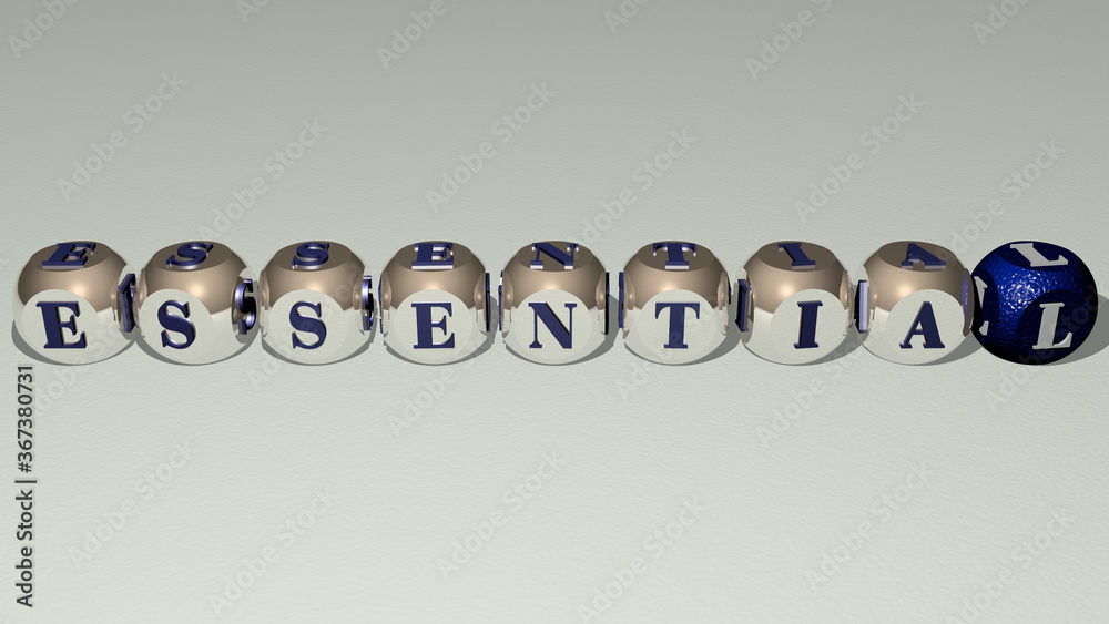 crosswords of essential arranged by cubic letters on a mirror floor, concept meaning and presentation. background and illustration crosswords of essential arranged by cubic letters on a mirror floor, concept meaning and presentation. background and illustration