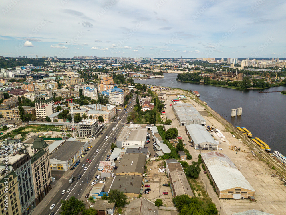 Aerial drone view. View of the Podil in Kiev.
