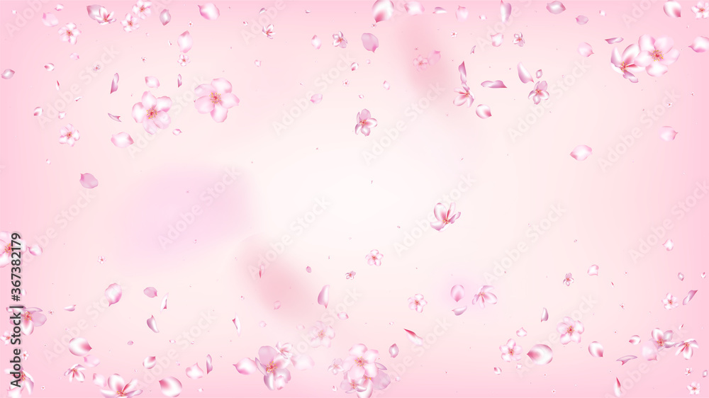 Nice Sakura Blossom Isolated Vector. Magic Showering 3d Petals Wedding Border. Japanese Bokeh Flowers Illustration. Valentine, Mother's Day Realistic Nice Sakura Blossom Isolated on Rose