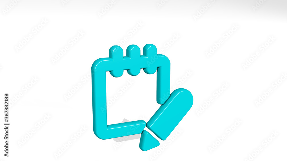 NOTES EDIT stand with shadow. 3D illustration of metallic sculpture over a white background with mild texture. business and music NOTES EDIT stand with shadow. 3D illustration of metallic sculpture over a white background with mild texture. business and music
