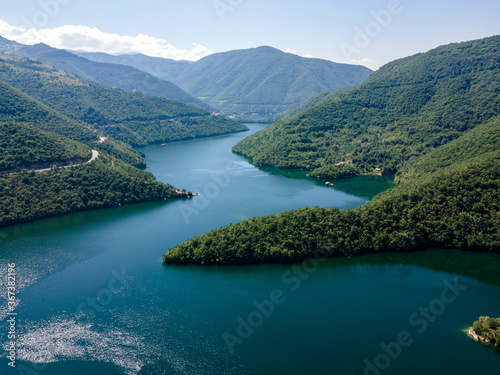 Aerial view of The Vacha (Antonivanovtsi) Reservoir, Bulgaria