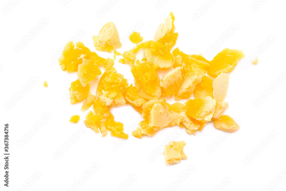 broken yolk of a boiled egg isolated on a white background. Top view broken yolk of a boiled egg isolated on a white background. Top view