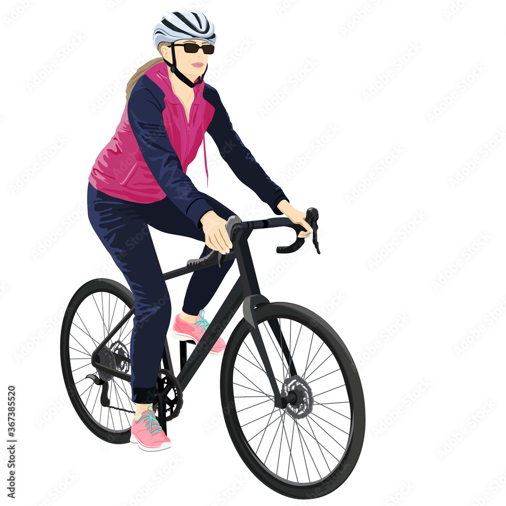 Obraz premium Female biker on white