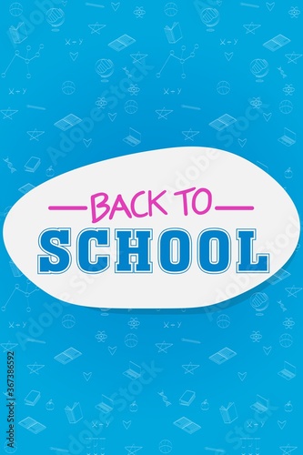 Back To School Text On Blue Backround, Vertical, Illustration
