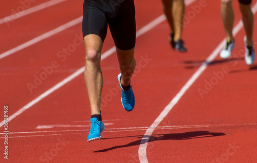 Composite image of close up of sportsman legs running. Individual sport concept