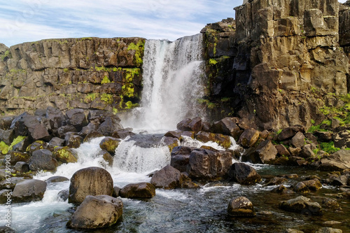 Fototapeta Naklejka Na Ścianę i Meble -  The landmark waterfall Oxararfoss in the national park Thingvellir in Iceland.