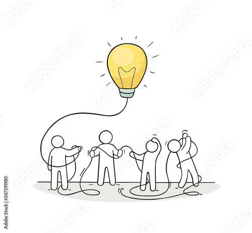 Business background with people and lamp ide
