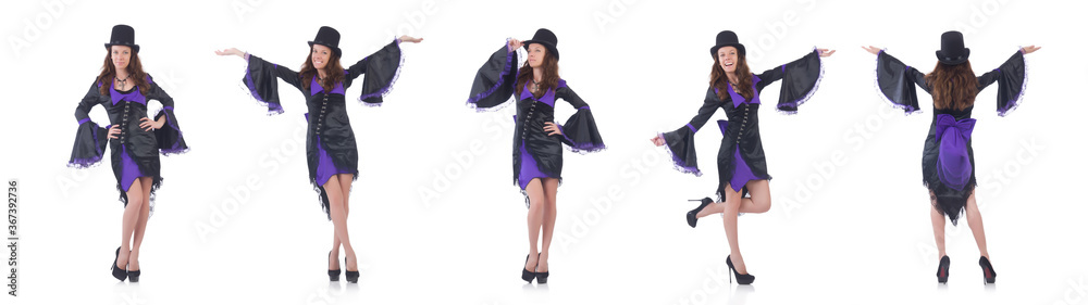 girl wearing violet and black dress isolated on white girl wearing violet and black dress isolated on white