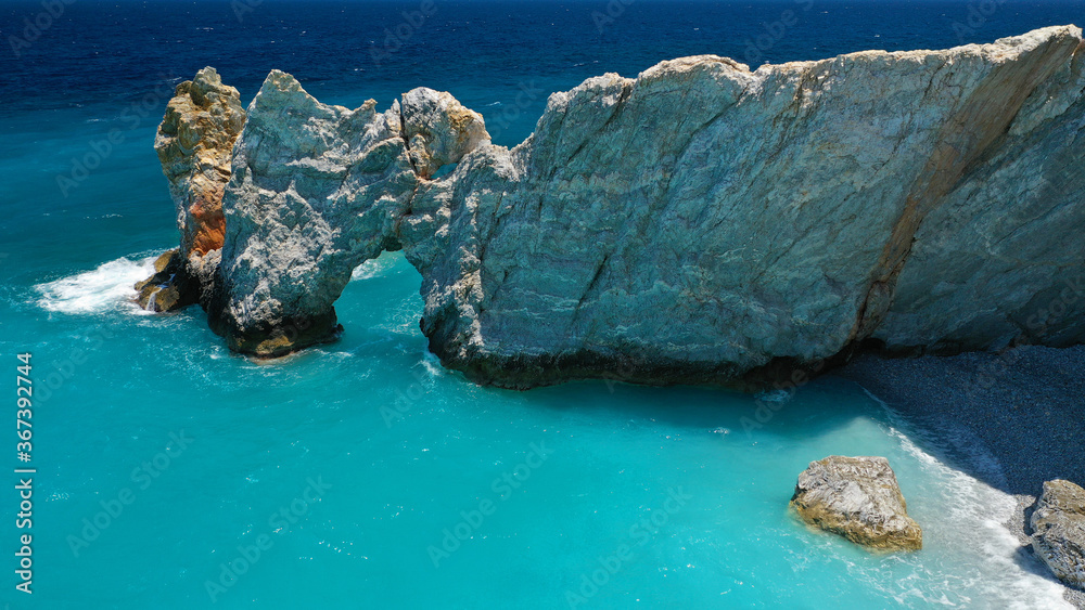 Aerial drone photo of Lalaria beach, one of the most beautiful in Greece and one that made