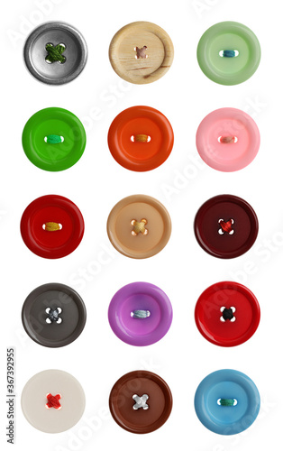 Set of sewing buttons on white background