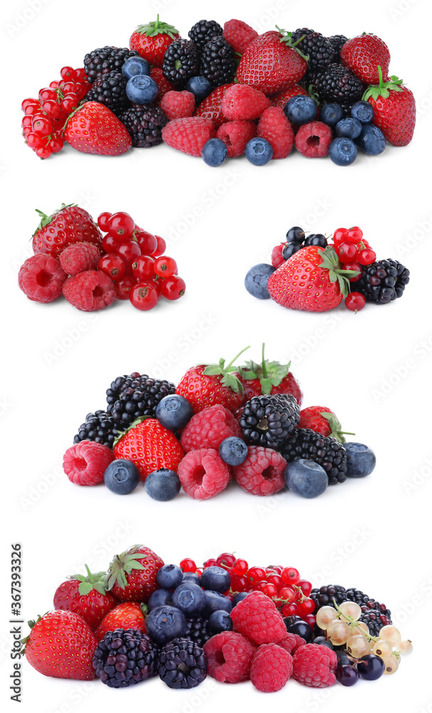 Set of different mixed berries on white background Set of different mixed berries on white background