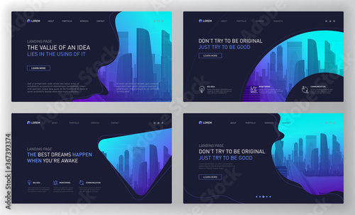 Landing page template for business. Modern web page design concept layout for website. Vector illustration. Brochure cover, banner, slide.