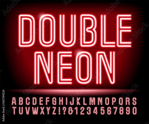 Font of Glowing Neon; Tall Condensed Letters with Double Strokes