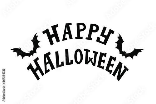 Happy Halloween hand lettering vector with black bats silhuette