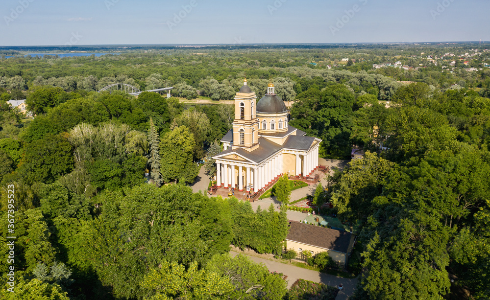 Gomel palace and park ensemble. View of the early Peter and Paul Cathedral from above.