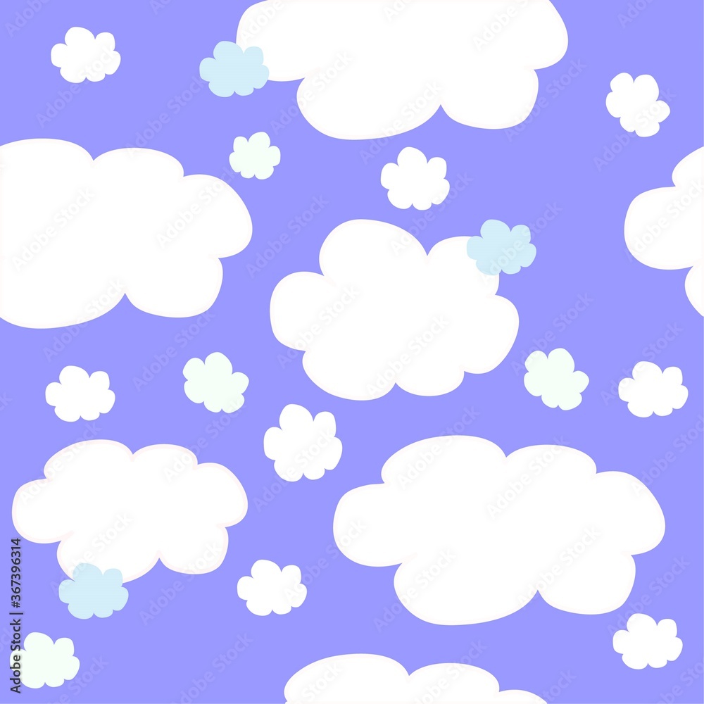 clouds on a blue background, seamless pattern vector drawing
