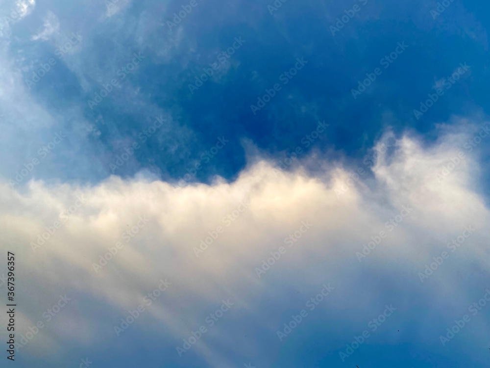 Blue sky with white clouds at sunset in summer time.Free space.