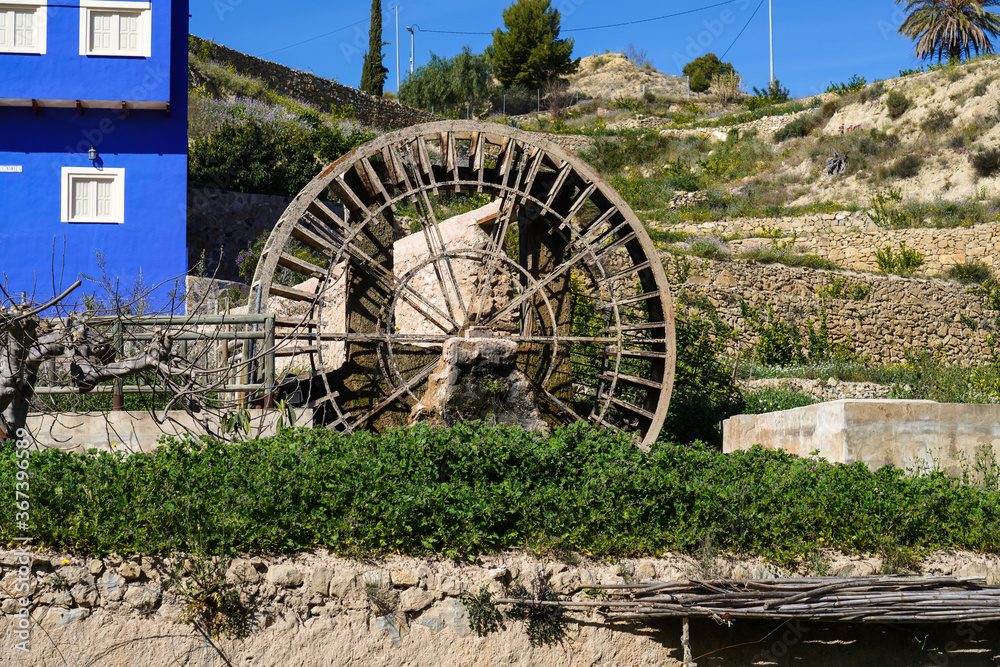 Ancient arabic mill, water noria at Abaran village in Murcia region Spain Europe