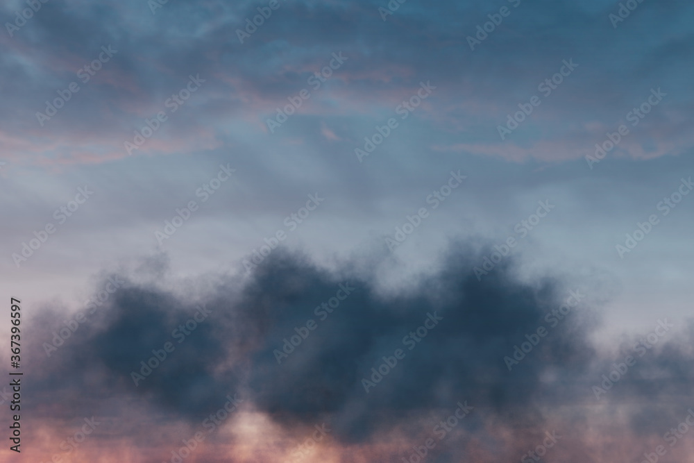 3d rendering of fluffy clouds in the evening light