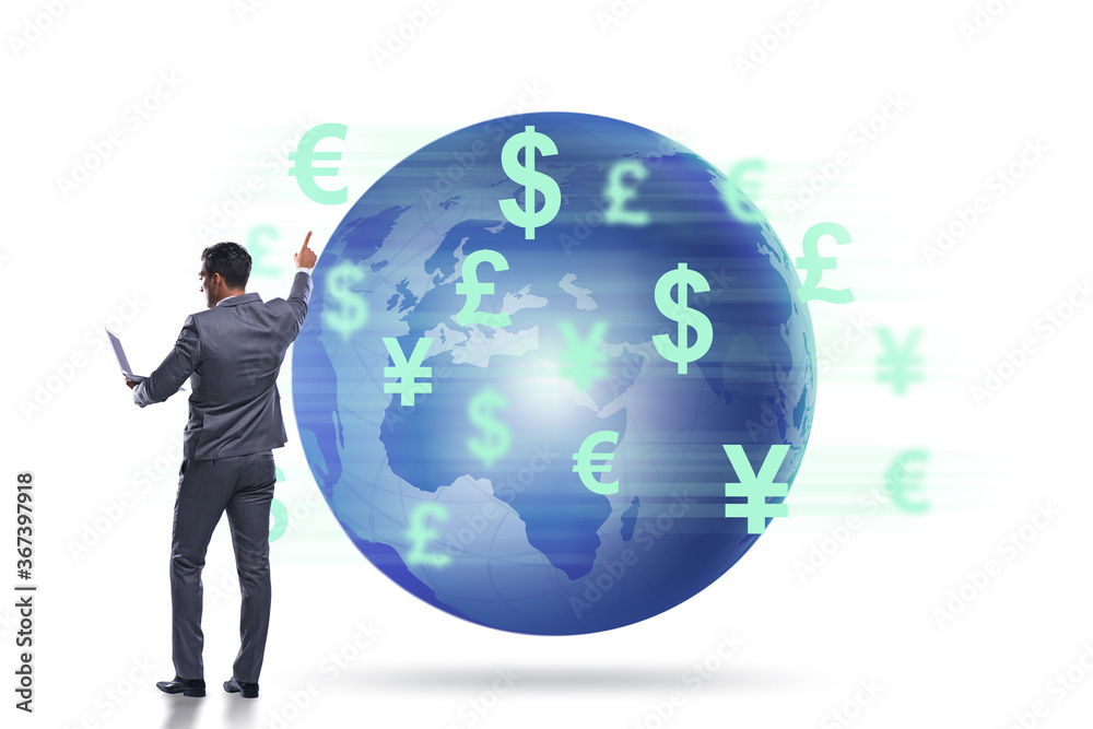 Global money transfer and exchange concept with businessman Global money transfer and exchange concept with businessman