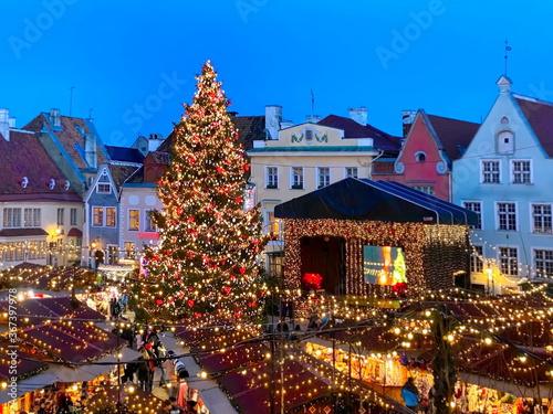 Photography Christmas tree on market place in Tallinn old town hall square holiday travel to