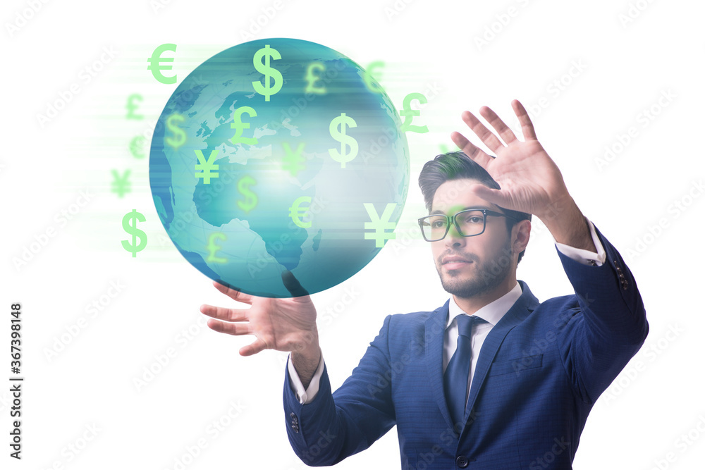 Global money transfer and exchange concept with businessman Global money transfer and exchange concept with businessman