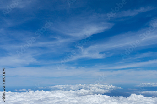 beautiful blue sky background captured above the clouds
