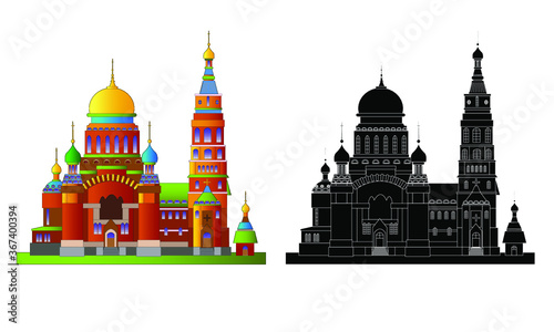 Church icon, vector illustration, with the silhouette.