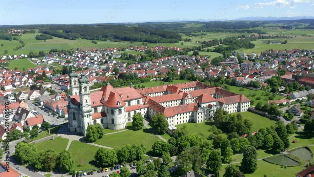 Aerial view, flight at Ottobeuren Abbey, Unterallgäu, Swabia, Bavaria, Germany Aerial view, flight at Ottobeuren Abbey, Unterallgäu, Swabia, Bavaria, Germany