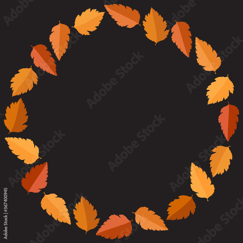 Circle frame of colorful yellow and red leaves. Autumn concept © Halyna