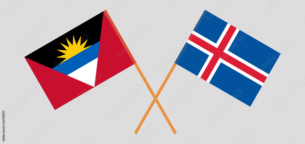Crossed flags of Iceland and Antigua and Barbuda