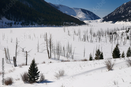 Sheep mountain with snow covered landslide fracture of the Madison range that produced Earthquake Lake in Montana photo