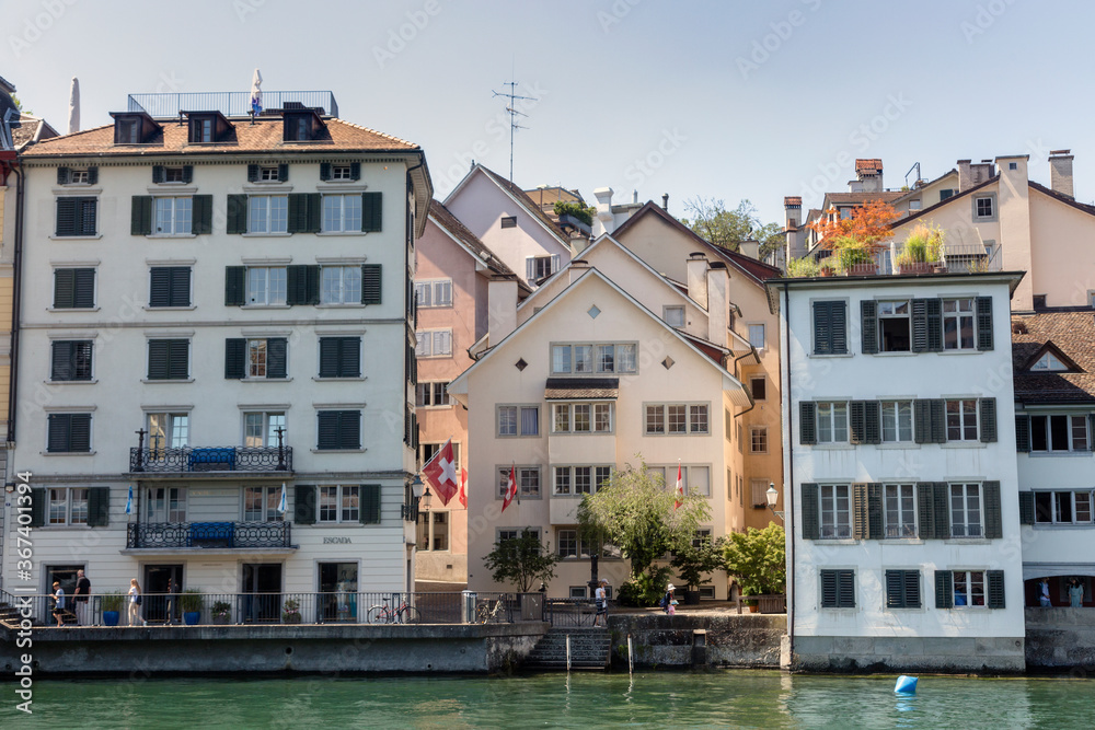 Roofs of old Zurich town and river Limmat, Canton of Zurich, Switzerland