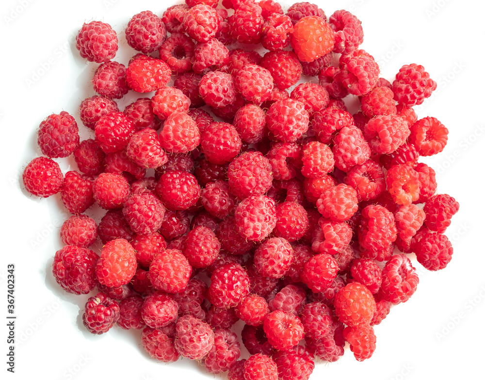 Raspberry scatter isolated on white background Raspberry scatter isolated on white background