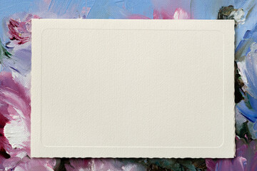 Paper texture of light shade. Hand painted of multicolored border. Modern backdrop, copy space.