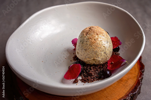 Wattle seed Icecream Dessert In Fine Dining Bush Food Restaurant photo