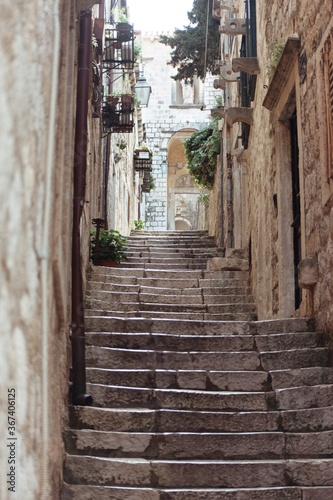 narrow street in the old town of dubrovnik croatia